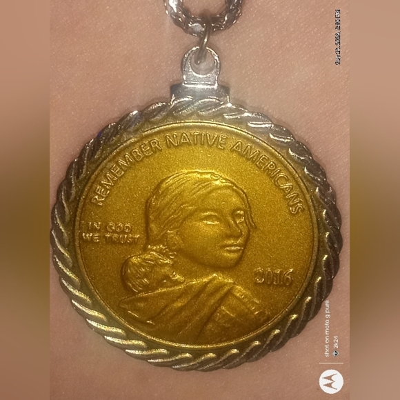 Upcycled Sacajawea Code Talkers Remember Native Americans Coin Pendant Necklace - Picture 2 of 6